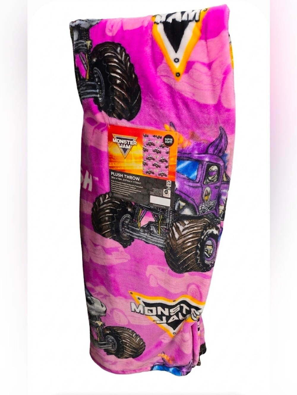 Monster Jam Kids Pink Plush Throw Blanket
